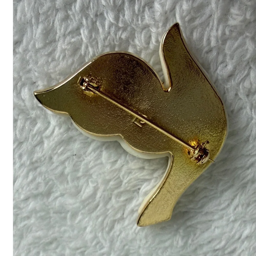 Liz Claiborne Vintage Dove‎ Brooch Mother of Pearl Mosaic Gold Tone Bird Pin